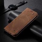 For iPhone 16 Denim Texture Casual Style Horizontal Flip Leather Case(Brown) - 2