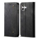 For iPhone 16 Denim Texture Casual Style Horizontal Flip Leather Case(Black) - 1