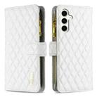 For Samsung Galaxy S23 FE 5G Diamond Lattice Zipper Wallet Leather Flip Phone Case(White) - 1