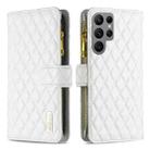 For Samsung Galaxy S24 Ultra 5G Diamond Lattice Zipper Wallet Leather Flip Phone Case(White) - 1