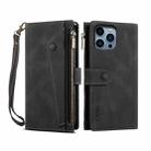 For iPhone 16 Pro ESEBLE Retro Frosted RFID Flip Leather Phone Case(Black) - 1