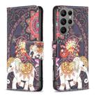 For Samsung Galaxy S24 Ultra 5G Colored Drawing Pattern Leather Phone Case(Flowers Elephant) - 1