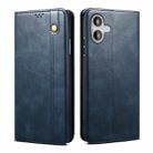 For iPhone 16 Plus Oil Wax Crazy Horse Texture Leather Phone Case(Blue) - 1