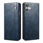 For iPhone 16 Oil Wax Crazy Horse Texture Leather Phone Case(Blue) - 1
