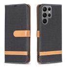 For Samsung Galaxy S24 Ultra 5G Color Block Denim Texture Leather Phone Case(Black) - 1