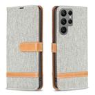 For Samsung Galaxy S24 Ultra 5G Color Block Denim Texture Leather Phone Case(Grey) - 1