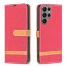 For Samsung Galaxy S24 Ultra 5G Color Block Denim Texture Leather Phone Case(Red) - 1