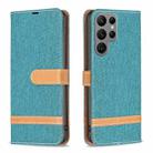 For Samsung Galaxy S24 Ultra 5G Color Block Denim Texture Leather Phone Case(Green) - 1