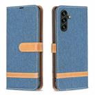 For Samsung Galaxy A35 Color Block Denim Texture Leather Phone Case(Dark Blue) - 1