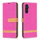 For Samsung Galaxy A55 Color Block Denim Texture Leather Phone Case(Rose Red) - 1