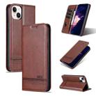 For iPhone 15 Plus AZNS Magnetic Calf Texture Leather Phone Case(Dark Brown) - 1