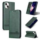 For iPhone 15 Plus AZNS Magnetic Calf Texture Leather Phone Case(Dark Green) - 1