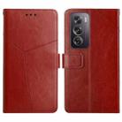 For OPPO Reno12 5G Global Y-shaped Pattern Flip Leather Phone Case(Brown) - 1