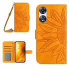 For OPPO A78 4G Skin Feel Sun Flower Embossed Flip Leather Phone Case with Lanyard(Yellow) - 1