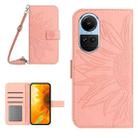 For OPPO Reno10 Global / Reno10 Pro Global Skin Feel Sun Flower Embossed Flip Leather Phone Case with Lanyard(Pink) - 1