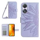 For OPPO A58 4G Skin Feel Sun Flower Embossed Flip Leather Phone Case with Lanyard(Purple) - 1