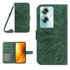 For OPPO A79 5G Skin Feel Sun Flower Embossed Flip Leather Phone Case with Lanyard(Green) - 1