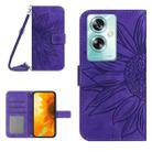 For OPPO A79 5G Skin Feel Sun Flower Embossed Flip Leather Phone Case with Lanyard(Dark Purple) - 1