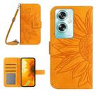 For OPPO A59 5G Skin Feel Sun Flower Embossed Flip Leather Phone Case with Lanyard(Yellow) - 1