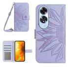 For OPPO A60 4G Skin Feel Sun Flower Embossed Flip Leather Phone Case with Lanyard(Purple) - 1