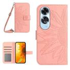 For OPPO A60 4G Skin Feel Sun Flower Embossed Flip Leather Phone Case with Lanyard(Pink) - 1