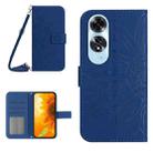 For OPPO A60 4G Skin Feel Sun Flower Embossed Flip Leather Phone Case with Lanyard(Dark Blue) - 1