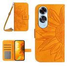 For OPPO A60 4G Skin Feel Sun Flower Embossed Flip Leather Phone Case with Lanyard(Yellow) - 1