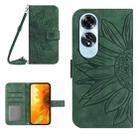 For OPPO A60 4G Skin Feel Sun Flower Embossed Flip Leather Phone Case with Lanyard(Green) - 1