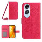 For OPPO A60 4G Skin Feel Sun Flower Embossed Flip Leather Phone Case with Lanyard(Rose Red) - 1