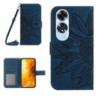 For OPPO A60 4G Skin Feel Sun Flower Embossed Flip Leather Phone Case with Lanyard(Inky Blue) - 1