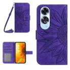 For OPPO A60 4G Skin Feel Sun Flower Embossed Flip Leather Phone Case with Lanyard(Dark Purple) - 1