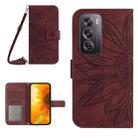 For OPPO Reno12 Pro 5G Global Skin Feel Sun Flower Embossed Flip Leather Phone Case with Lanyard(Wine Red) - 1