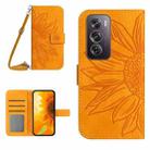 For OPPO Reno12 Pro 5G Global Skin Feel Sun Flower Embossed Flip Leather Phone Case with Lanyard(Yellow) - 1