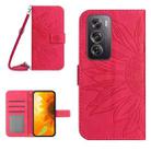 For OPPO Reno12 Pro 5G Global Skin Feel Sun Flower Embossed Flip Leather Phone Case with Lanyard(Rose Red) - 1