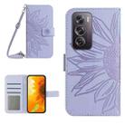 For OPPO Reno12 5G Global Skin Feel Sun Flower Embossed Flip Leather Phone Case with Lanyard(Purple) - 1