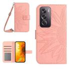 For OPPO Reno12 5G Global Skin Feel Sun Flower Embossed Flip Leather Phone Case with Lanyard(Pink) - 1