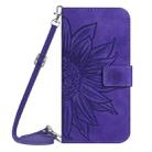 For OPPO Reno12 5G Global Skin Feel Sun Flower Embossed Flip Leather Phone Case with Lanyard(Dark Purple) - 2