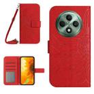 For OPPO Reno12 F 5G Global Skin Feel Sun Flower Embossed Flip Leather Phone Case with Lanyard(Red) - 1