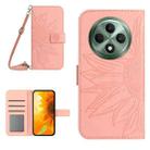 For OPPO Reno12 F 5G Global Skin Feel Sun Flower Embossed Flip Leather Phone Case with Lanyard(Pink) - 1