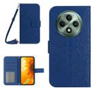 For OPPO Reno12 F 5G Global Skin Feel Sun Flower Embossed Flip Leather Phone Case with Lanyard(Dark Blue) - 1