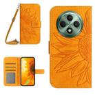 For OPPO Reno12 F 5G Global Skin Feel Sun Flower Embossed Flip Leather Phone Case with Lanyard(Yellow) - 1