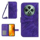 For OPPO Reno12 F 5G Global Skin Feel Sun Flower Embossed Flip Leather Phone Case with Lanyard(Dark Purple) - 1