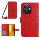 For OPPO A3 4G Global / 5G Global Skin Feel Sun Flower Embossed Flip Leather Phone Case with Lanyard(Red) - 1