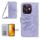 For OPPO A3 4G Global / 5G Global Skin Feel Sun Flower Embossed Flip Leather Phone Case with Lanyard(Purple) - 1