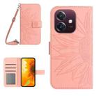 For OPPO A3 4G Global / 5G Global Skin Feel Sun Flower Embossed Flip Leather Phone Case with Lanyard(Wine Red) - 1