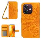 For OPPO A3x India Skin Feel Sun Flower Embossed Flip Leather Phone Case with Lanyard(Yellow) - 1