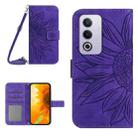 For OPPO A3 Pro 5G India / K12x 5G Global Skin Feel Sun Flower Embossed Flip Leather Phone Case with Lanyard(Dark Purple) - 1