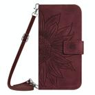 For OPPO Reno13 Global Skin Feel Sun Flower Embossed Flip Leather Phone Case with Lanyard(Wine Red) - 2