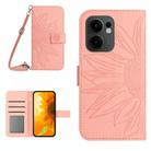 For OPPO Reno13 F 4G / 5G Skin Feel Sun Flower Embossed Flip Leather Phone Case with Lanyard(Pink) - 1