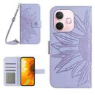 For OPPO A5 Pro 5G Global Skin Feel Sun Flower Embossed Flip Leather Phone Case with Lanyard(Purple) - 1